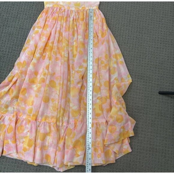 Vintage Handmade Dress Small Orange Floral Airy Cotton Fit Flare Puff Sleeve - Picture 7 of 10